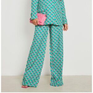 Boohoo Teal and Pink Geometric Women's High Waist Trouser Pant
